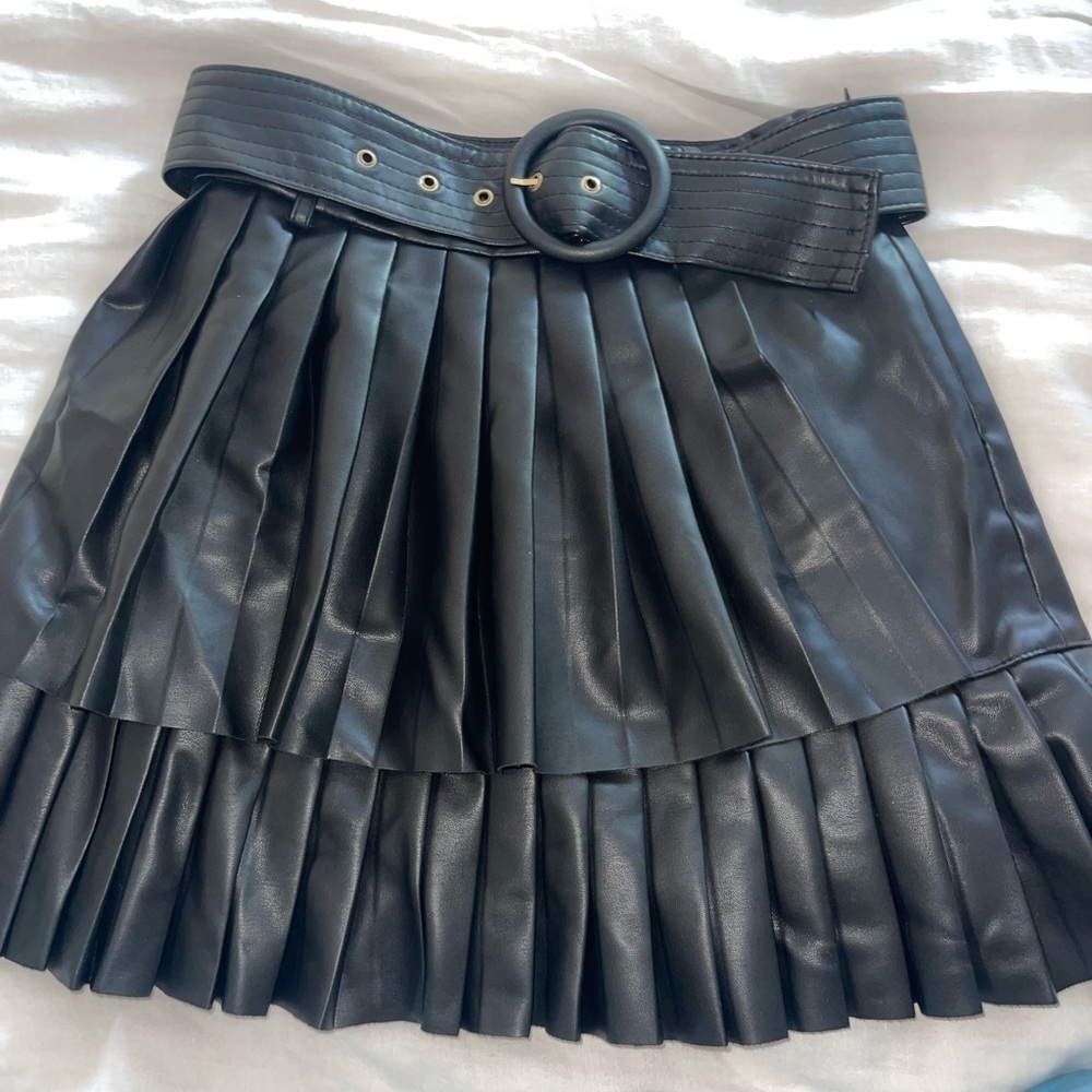 Zara NWT Black Pleated Leather Skirt